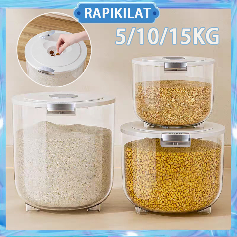 5/10/15KG Transparan Wadah Beras Kontainer Beras Kotak/ Rice Box Storage Grain Storage Jar Rice Cont