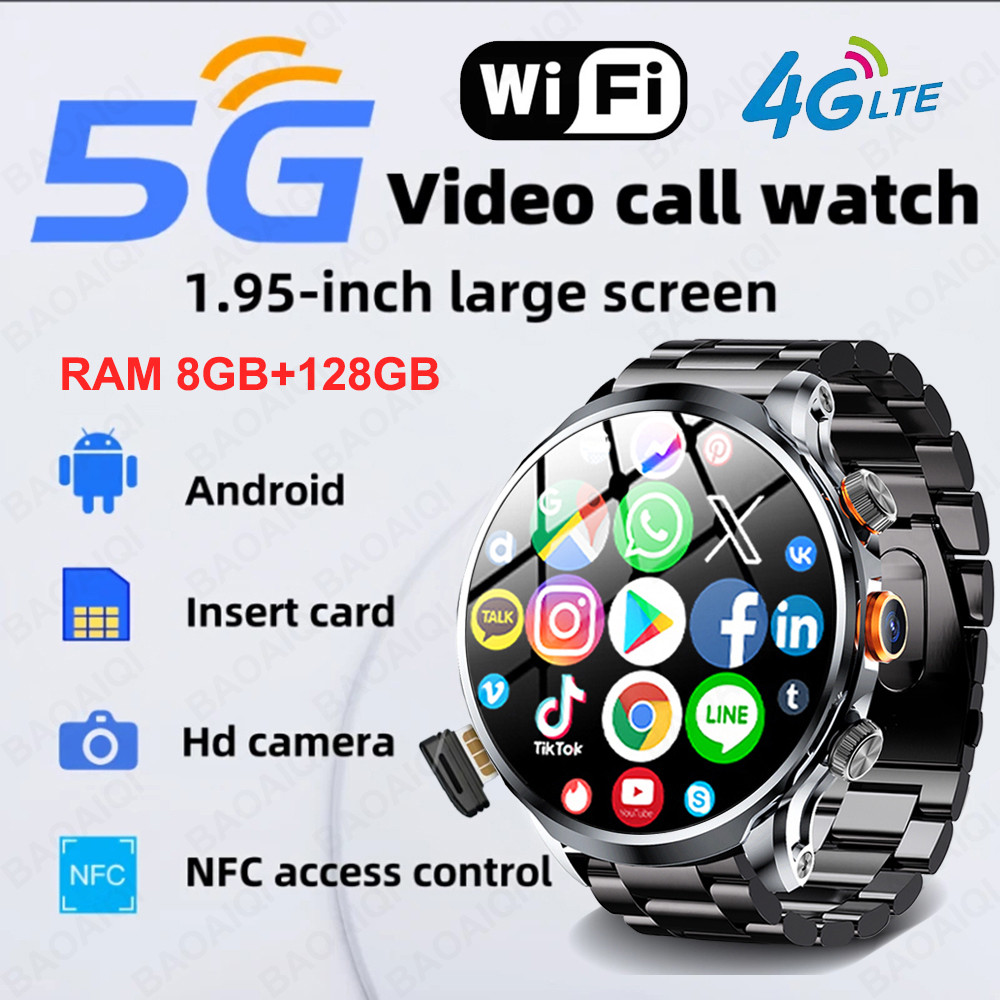 5G/4G Smart Watch 680*680 AMOLED 1100mah Battery 8GB+128GB RAM 500W Camera GPS WIFI Google APP Downl
