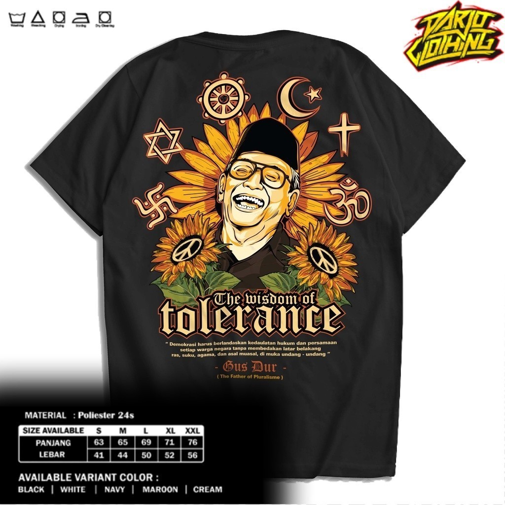 DarjoClothing Combed - Kaos Pluralisme Gus Dur Sunflower Tolerance | T-Shirt Streetwear Pluralism