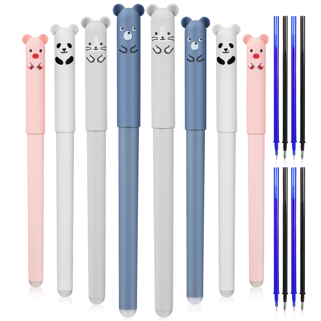 

8 pcs Ballpoint Animal Caps Signing Pens Black Refills Writing Drawing School Supplies Erasable Pen Set Kids Students