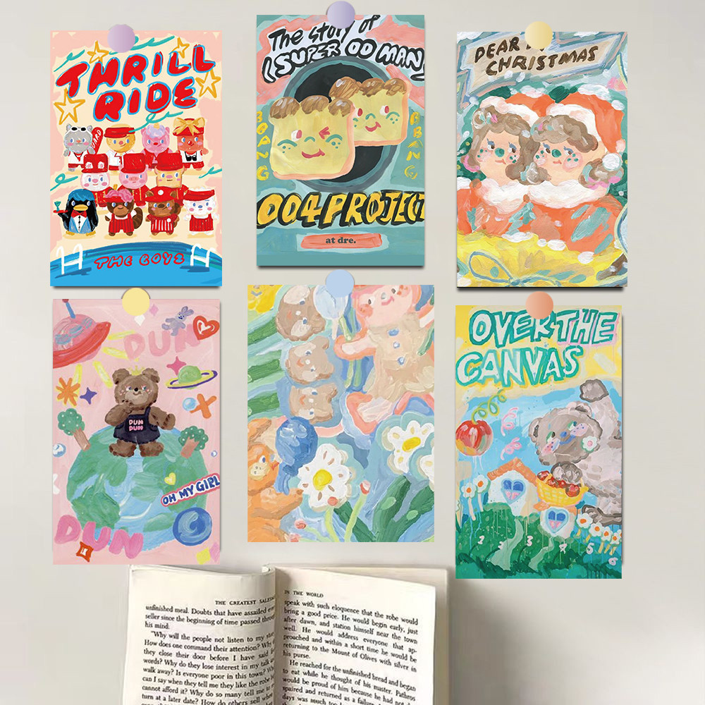 

15PCS Oil painting card Posters Stickers Creative Decals DIY Luggage Creative Reading Cheese Cafe Laptop Wall Stickers Phone