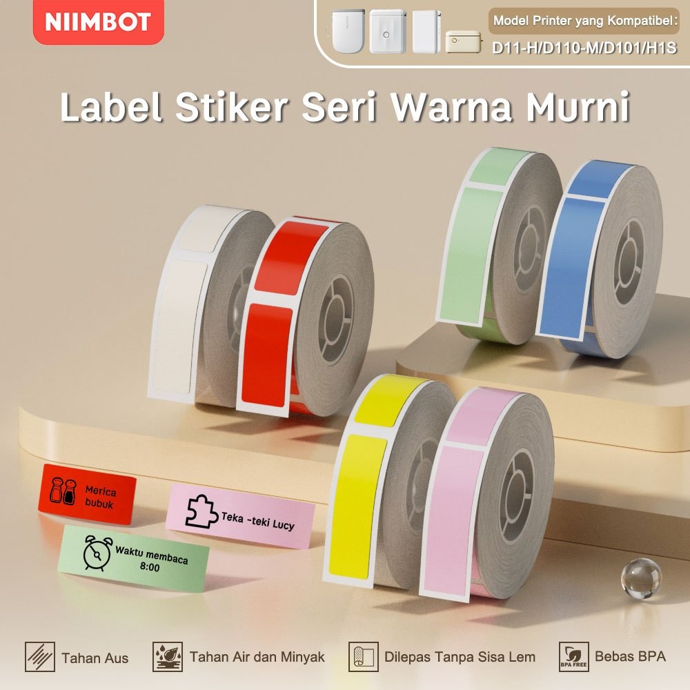 

NIIMBOT D11/D110/D101 Kertas Label Warna Murni Kode Batang Harga Ukuran Nama Tahan Air Anti Minyak