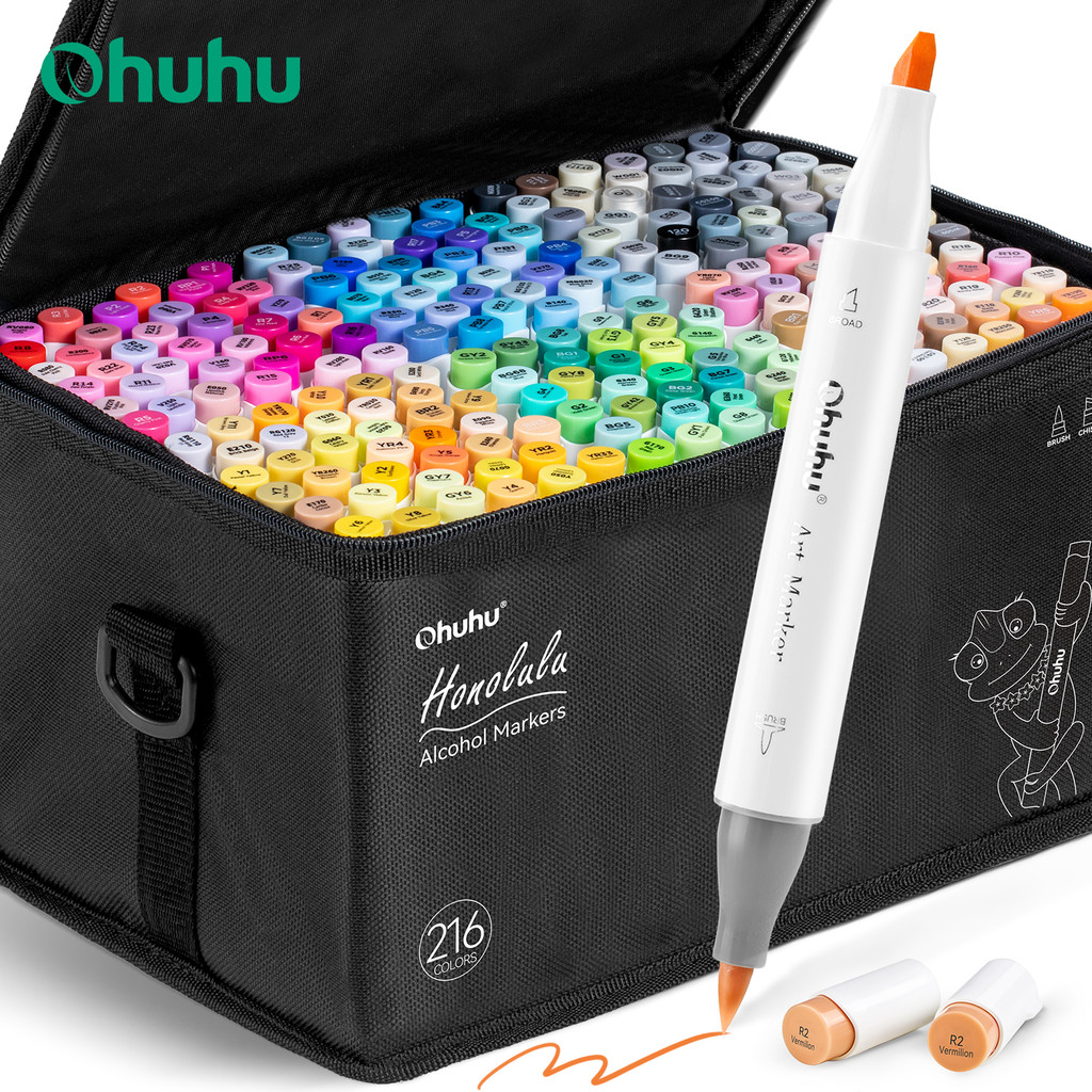 

Ohuhu Honolulu 216 Colors Marker Pen Set Alcohol Art Markers Refillable Dual Tips Sketching Drawing Manga School Art Supplies