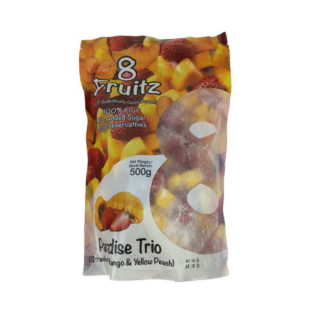 

8 Fruitz Paradise Trio 500Gr Strawberries Mango & Yellow Peach Buah Beku Buah Frozen