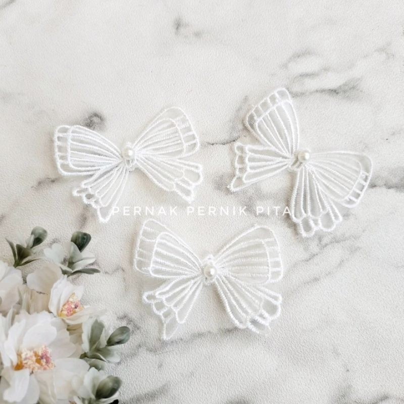 Aplikasi Brokat Bordir Pita 2 Layer Elegan Renda Lace (6x5.5cm) – Hiasan Jahit Tempelan DIY Baju Cra