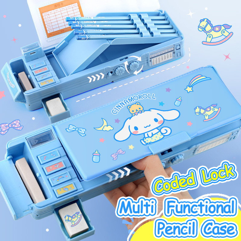

Sanrio Cinnamoroll Multifunction Pencil Case Large Capacity Pencil Box Coded Lock Students'Supply Children New Term Gift Genuine