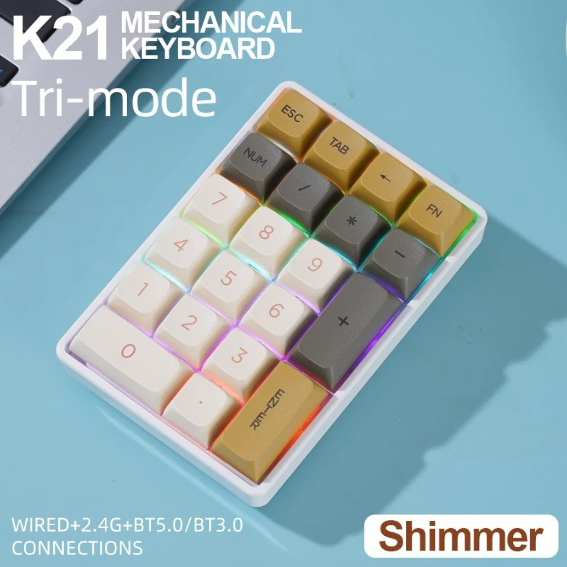 K21 21-Key Wireless Mechanical Keyboard - Tri-Mode (BT/2.4G/USB-C), RGB Lighting, Hot-Swappable, Com