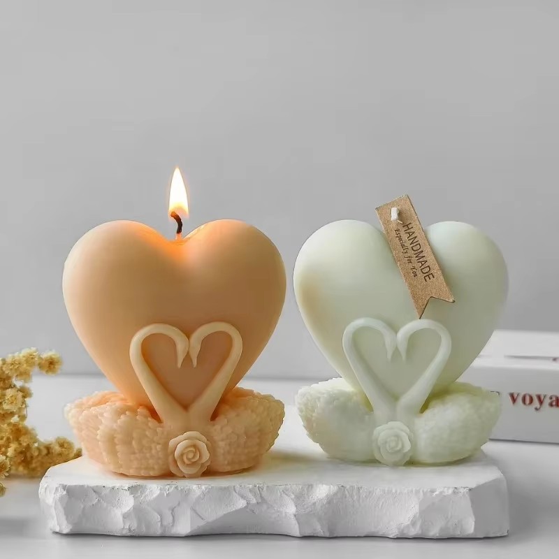 

Love swan candle silicone mold 3D heart-shaped crafts gypsum resin soap mould DIY home decoration wedding layout shooting