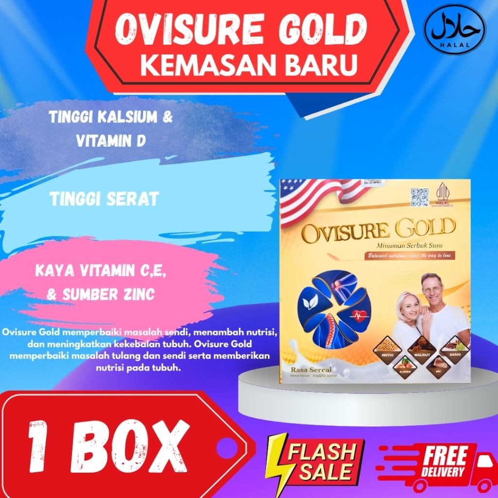 

TERLARIS 1 BOX OVISURE GOLD SUSU OBAT VITAMIN TULANG DAN SENDI SYARAF KEJEPIT KERAM ORIGINAL AS 100% ORIGINAL ORIGINAL