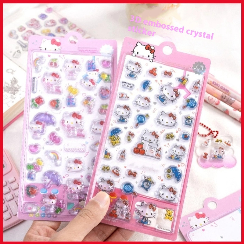 

2pc Cute Kitten 3d Relief Crystal Sticker Cartoon Animal Multifunctional Mobile Phone Sticker Children'S Sticker Gift