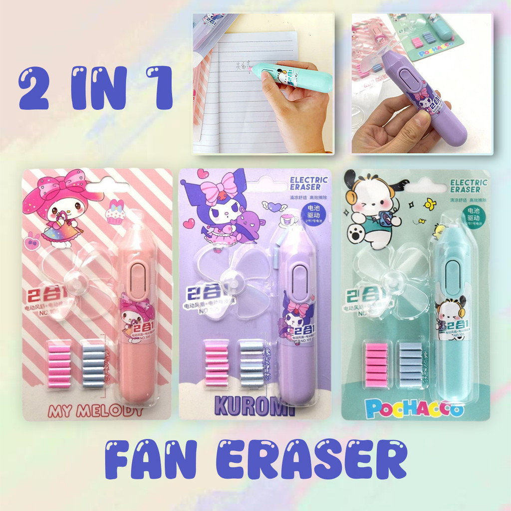 

penghapus elektrik murah Mudah digunakan, mudah dibersihkan Fan Penghapus Elektrik Melody Kuromi Pochacco