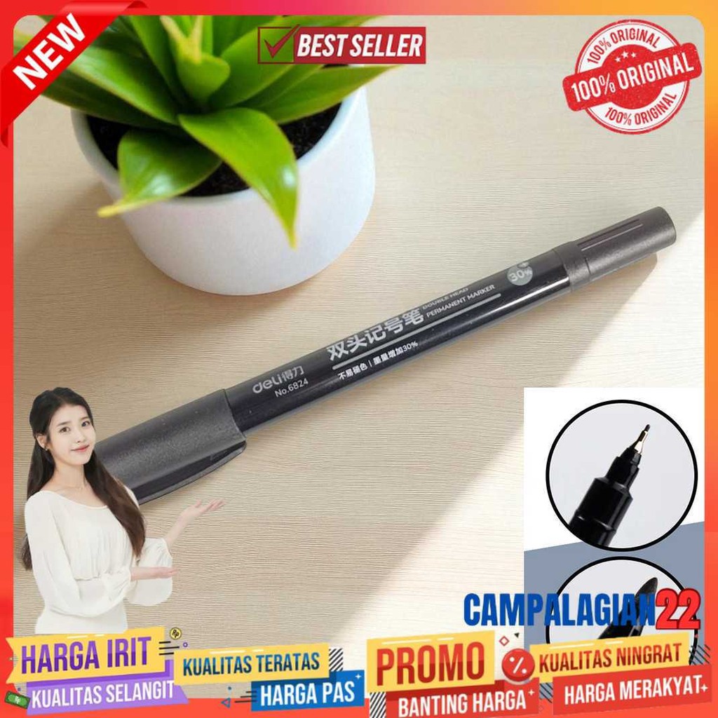 

Deli Pena Permanen Dual Head Tip Marker Pens Waterproof - 6824