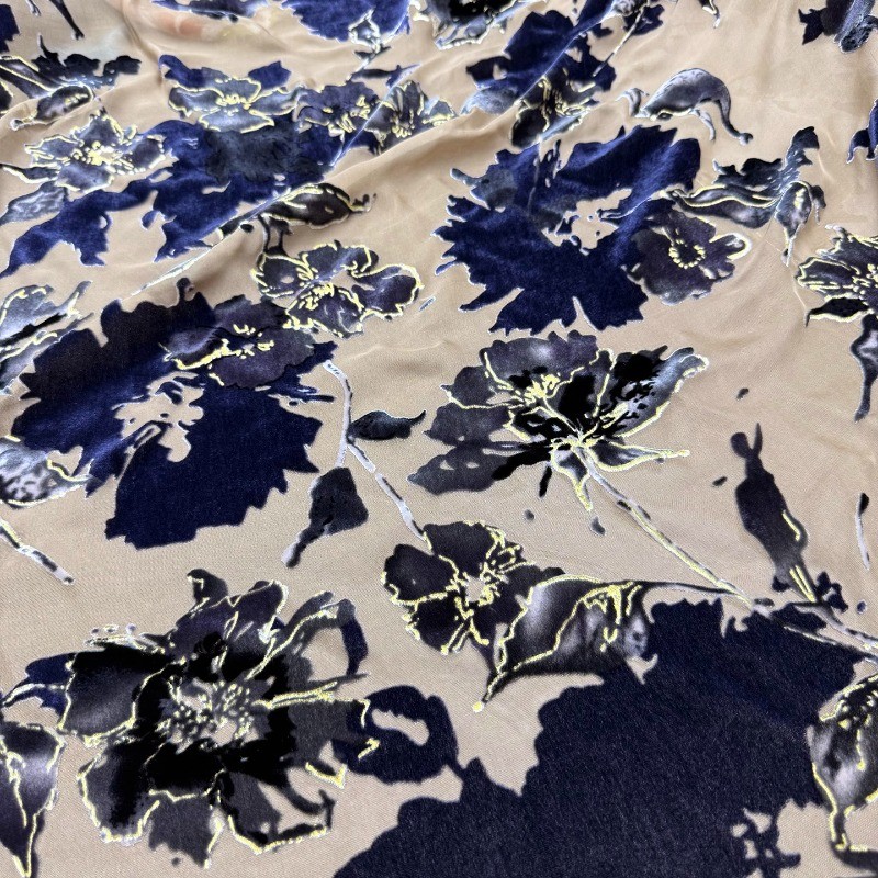 Fabric By Meter Transparent High-quality Velvet Fabric Mulberry Silk Velvet Burnt Flower Joe  Print 