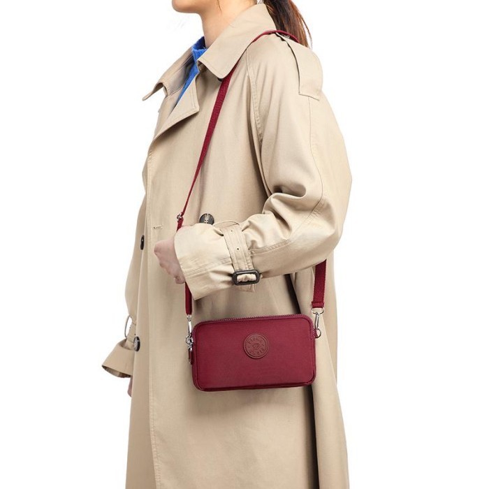 Pioma Claire Dompet Hp Wanita selempang 3 Resleting Bahan Nylon Waterproff Dompet multifungsi