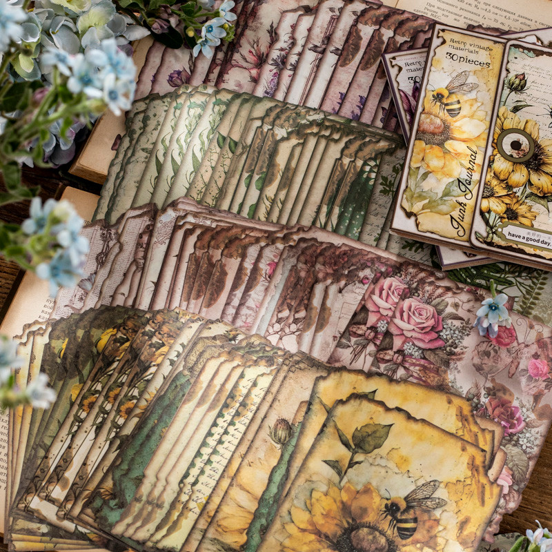 

JIANQI 30pcs/pack Decor Scrapbook Vintage Materials Paper Combo Kit DIY Junk Journal Collage Photo Album Retro Background Paper