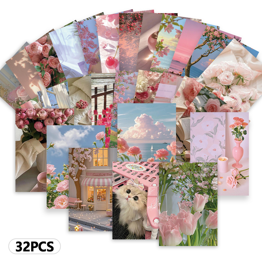 

32pcs, Pink Girl Series Postcards, Room Decoration Stickers, Brochure Materials, Souvenirs, Collectibles and Mailing