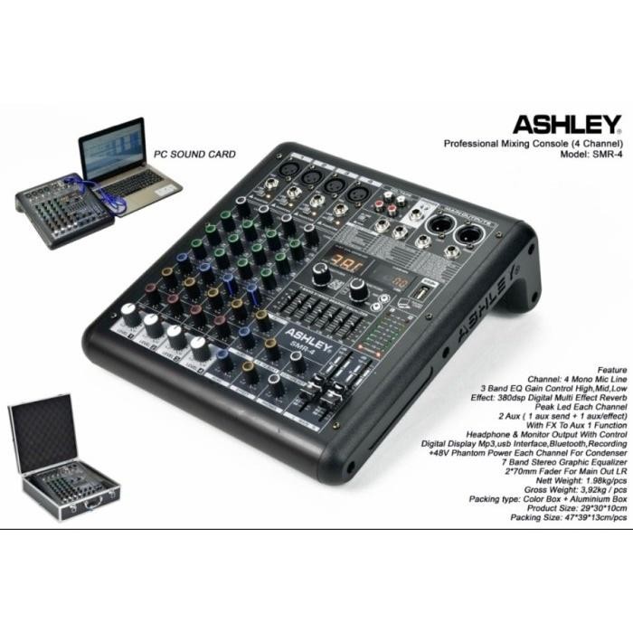 Mixer Audio Ashley SMR4/SMR 4 4 channel usb bluetooth hardcase