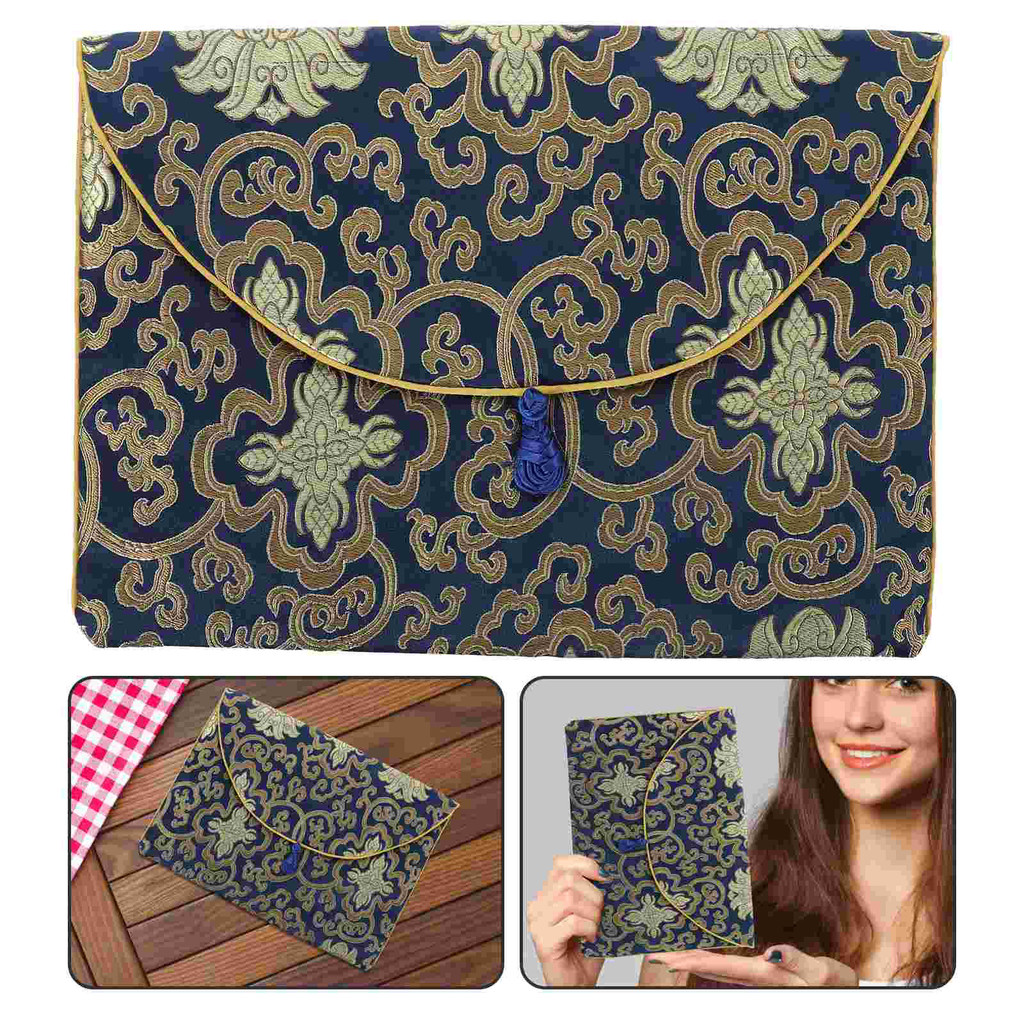 

2Pcs Embroidery Cloth Pouch Religious Scripture Storage Bag Temple Accessories Wrapping Case Book Cover Yellow Dragon Pattern