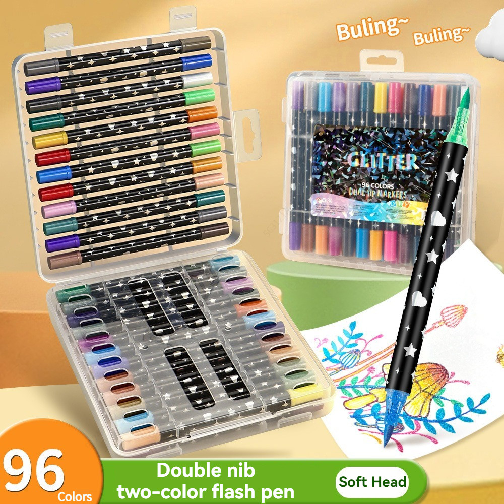 

24-96 Colors Dual-tip Glitter Markers, Metallic Glitter Fine-tip Watercolor Pencils for Adult DIY Crafts,birthday Cards,mugs