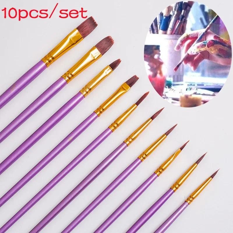 

10 - Piece Set Of Pearlescent Blue Wooden Oil Painting Brushes With Nylon Bristles Gouache And Watercolor Pens