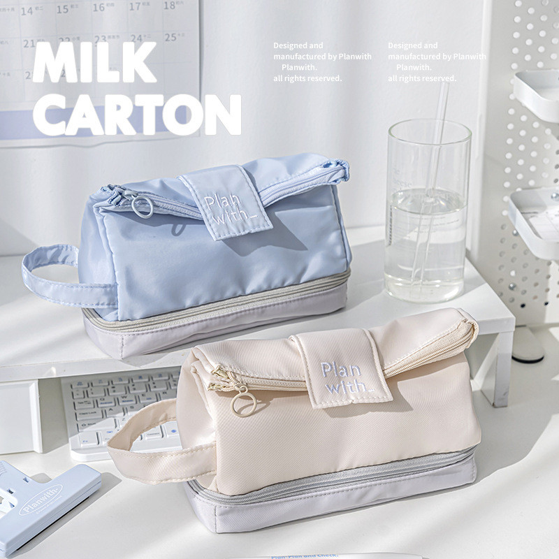 

Simple Double Layer Pencil Case Foldable Pencil Bag Large Capacity Stationery Item Back to School Supplies Desk Accessories Gift