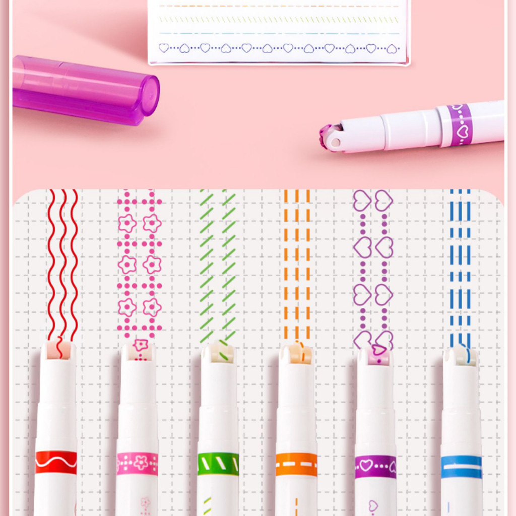 

HIGHLITER MOTIF BENTUK BUNGA/ PULPEN 1SET ISI 6PCS / PEN HIGHLIGHTER BENTUK GARIS MULTI WARNA / DIY STATIONERY HIGHLIGHTER PASTEL