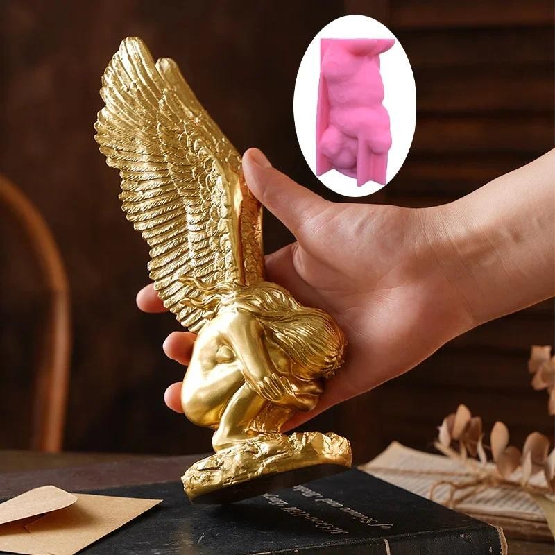 

3D 17cm Angel Redemption Statue Epoxy resin silicone mold wings angel concrete cement plaster silicone mold candle silicone mold