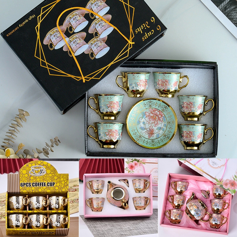 

LOOOOPY Hampers Kado Cangkir Keramik Set 6 in 1/Set Cangkir Dan Piring Keramik Eropa