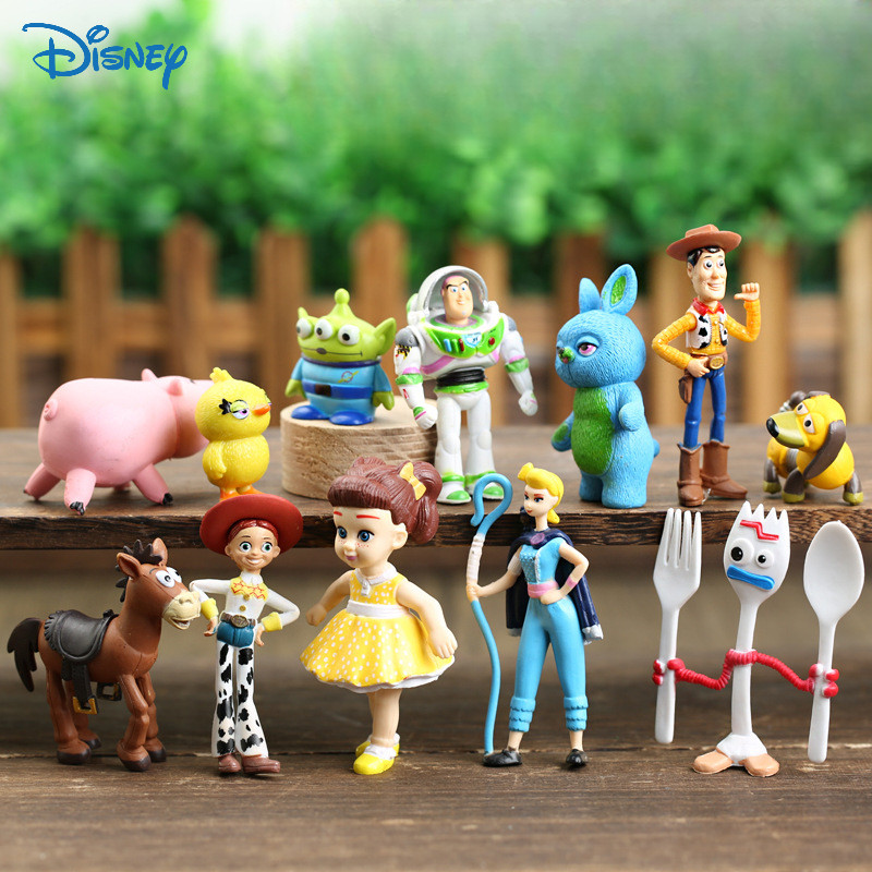 12pcs/Set Disney ToyStory Woody Jessie Buzz Lightyear Bullseye PVC Figures Scale Model Desktop Ornam