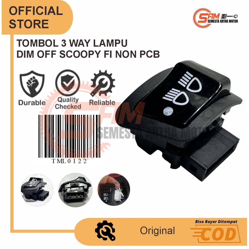 Tombol 3 Way Saklar Lampu Dim Off Scoopy Fi Esp 2012-2017 Non PCB 3 Mode Motor Honda