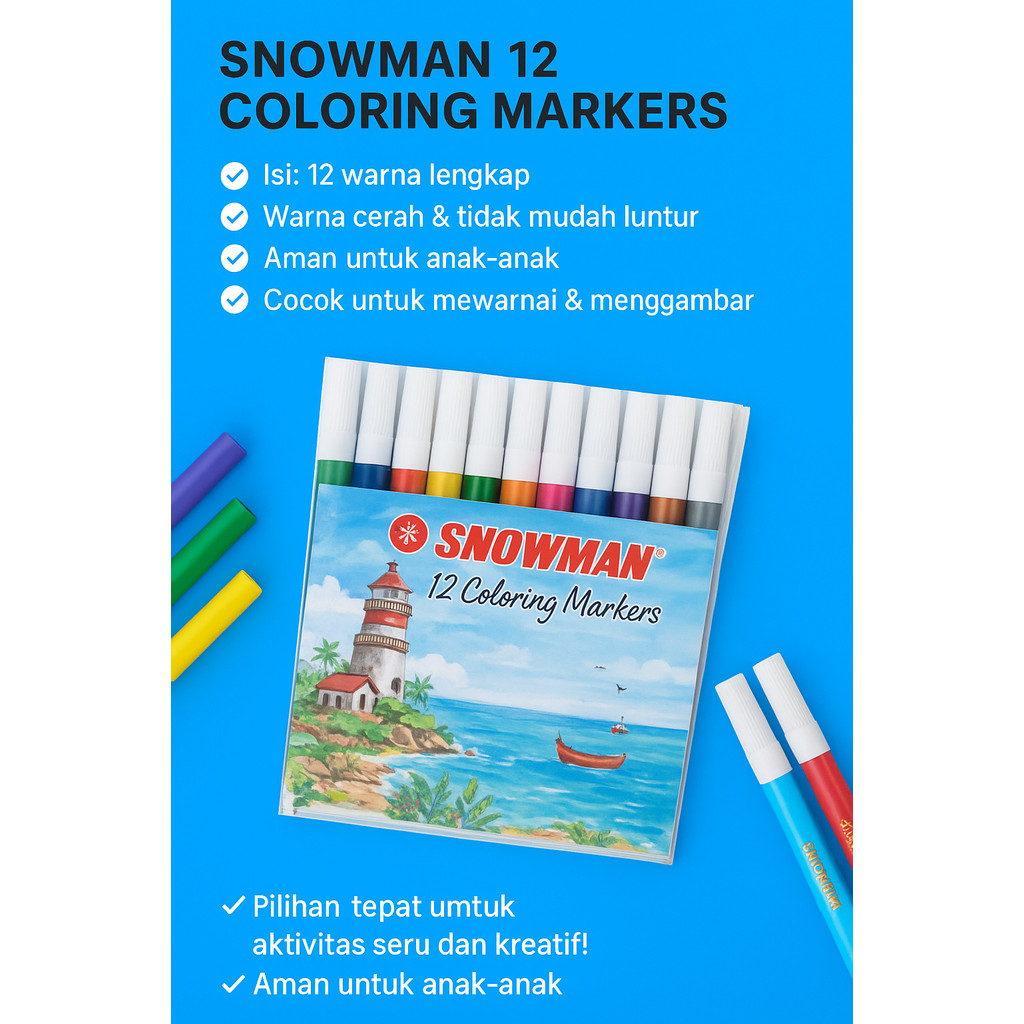 

Snowman Spidol 12 Warna / Spidol / Colouring Marker / Spidol Warna Warni (Spidol Snowman 41316)