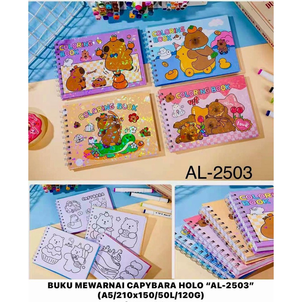 

*DP* BUKU GAMBAR ANAK MEWARNAI CAPYBARA HOLO/ BUKU GAMBAR A5 MOTIF KARTUN