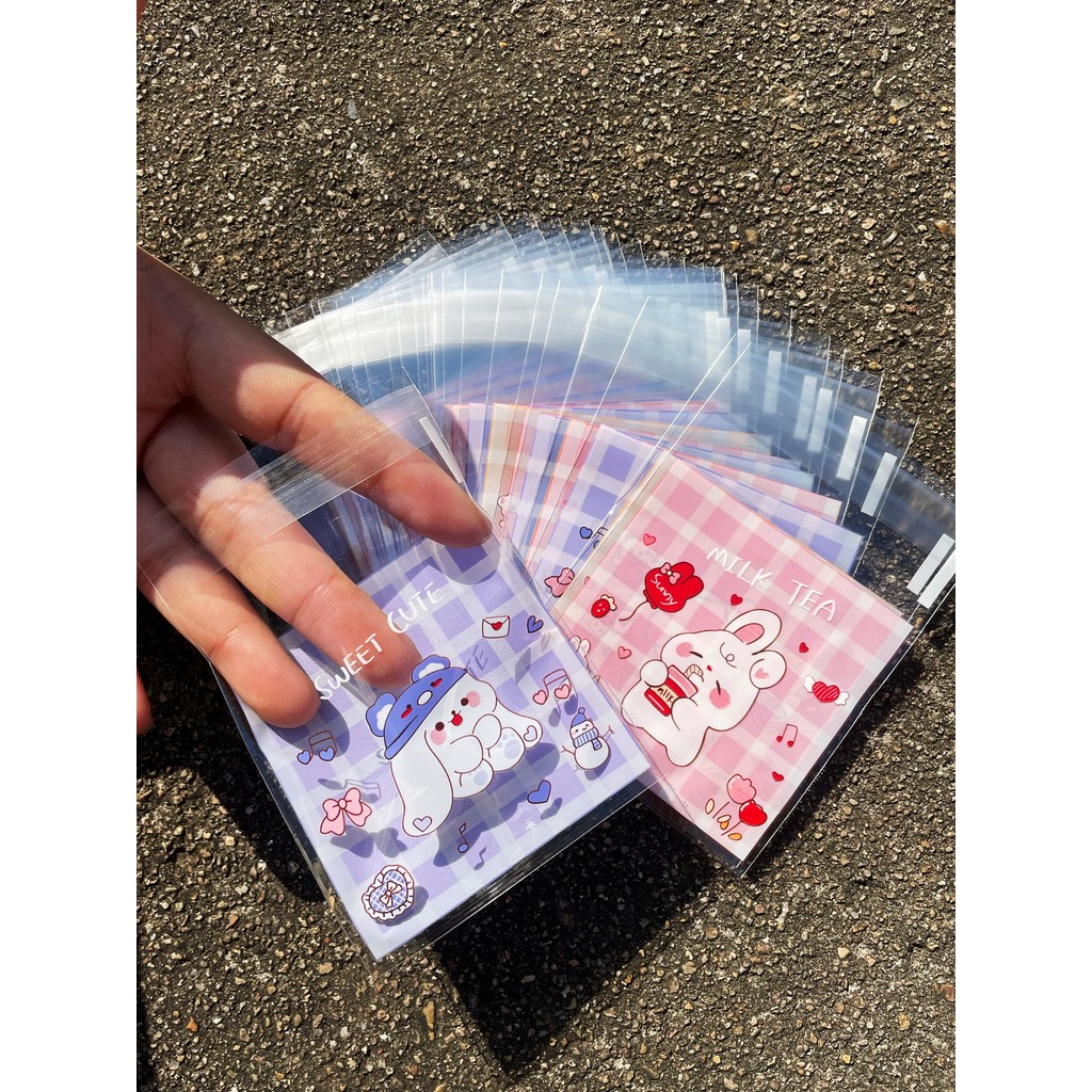 

100pcs Cute Little Rabbit Dog Design Self-sealing Bag, Lovely Cartoon Animals Printed Small Gift Candy Packaging Opp Bags