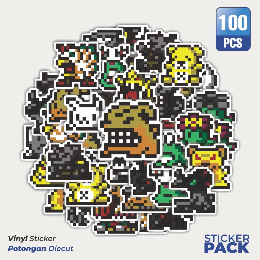 

100 PCS STIKER Stiker Pixel Digimon V35 Waterproof Aesthetic- Untuk Laptop, Motor, dan Helm - Paper Stationery Pack