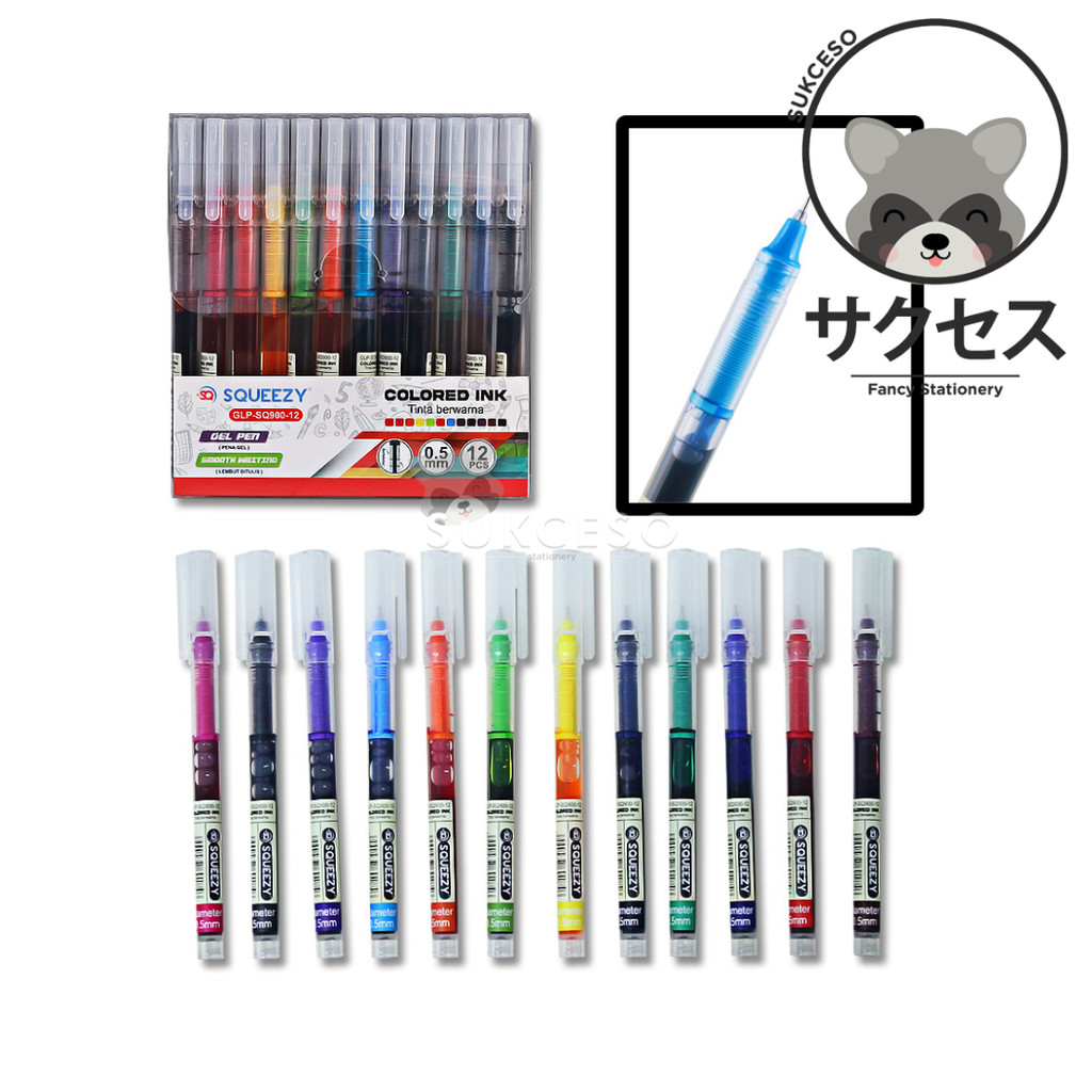 

Squeezy Gel Pen Pena Gel Smooth Writing 0.5mm 12 Warna GLP-SQ900-12