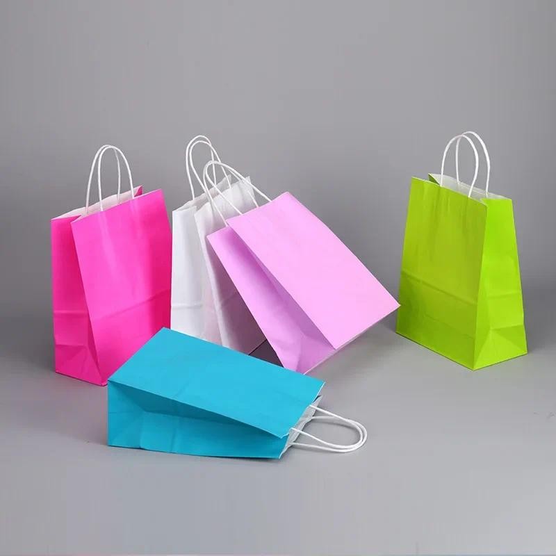 

30/50/100pcs/lot Small Kraft paper bag with handle Wedding Party Favor Paper Gift Bags Candy Birthday Bags