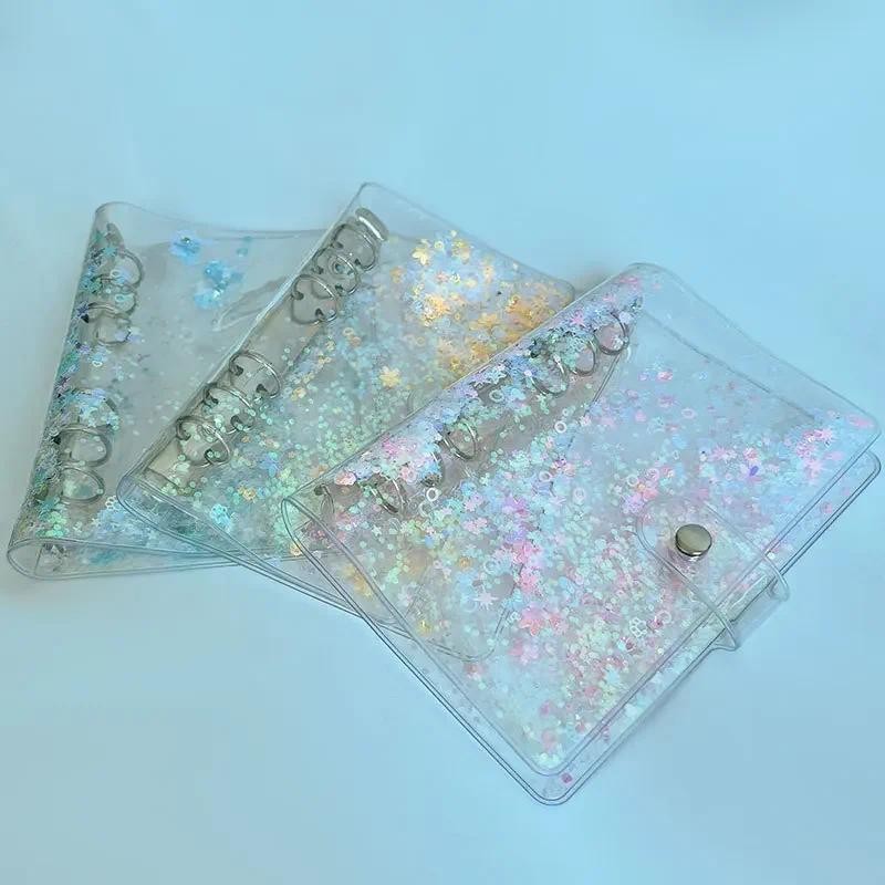 

2025 A6 Glitter Bead Shell Transparent Notebook Planner Organizer Binder Books Journal Spiral Personal Clear Shell