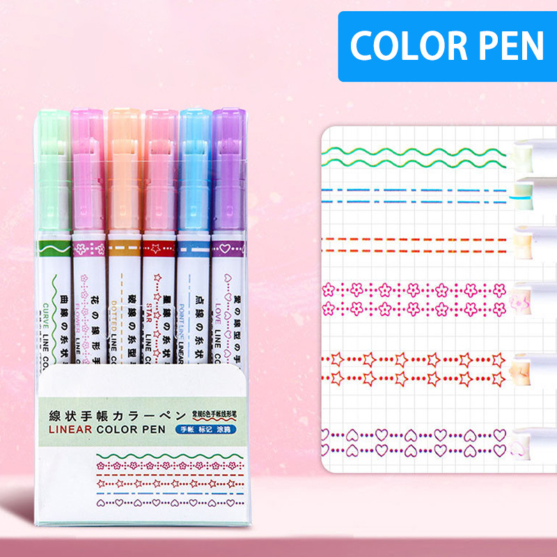 

6Pcs/Set Flowers Line Shaped Highlighter Color Pens Roller Tip Curve Liner Marker Pens Kawaii Stationery School Office Supplies