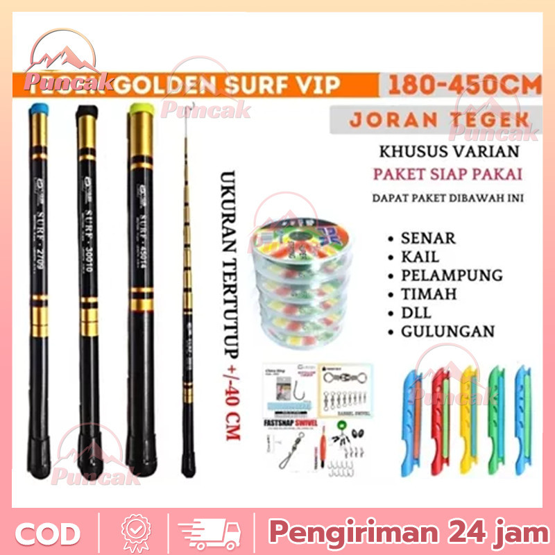 【PUNCAK】Joran Pancing Tegek Surf Golden Vip 180 210 240 270 300 330 360 450 Cm Ruas Pendek Ringan Da