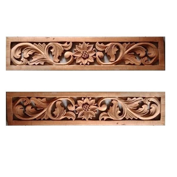 Kayu Jati 50 X 13 cm Dekorasi Dinding Ornamen Ukir Tempel Kepingan Loster Motif Daun Matahari - IRK