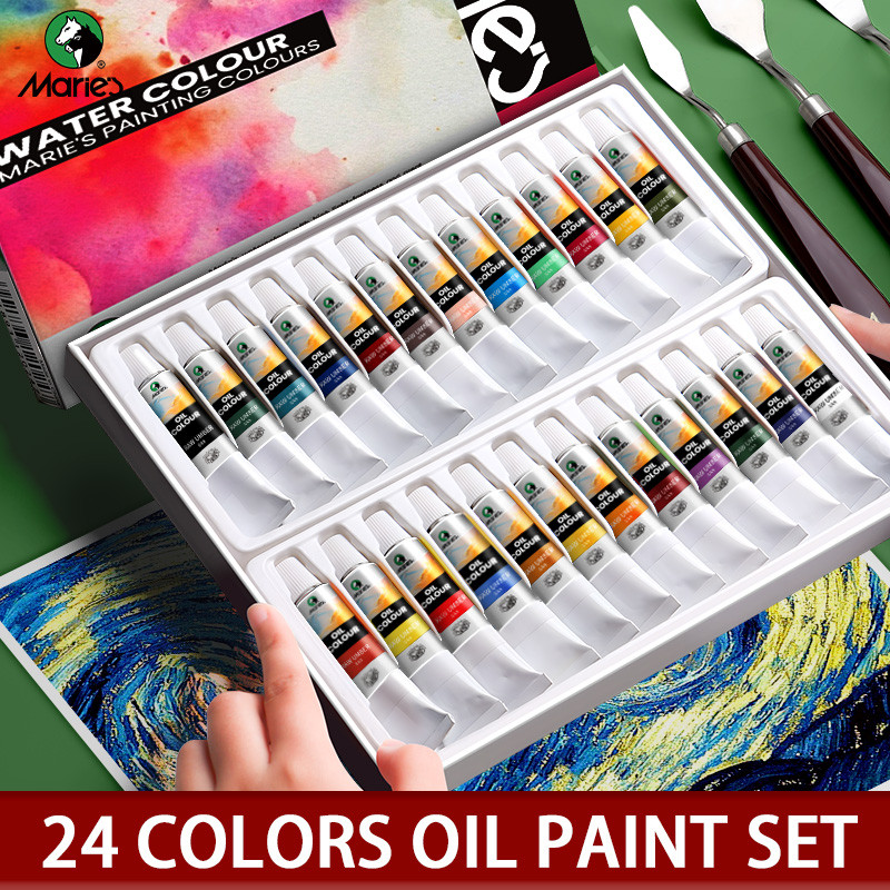 

Marie's 24 Colors Artists' Oil Paint Set,12ml/0.4floz Tubes Oil-based Paint Kit for Canvas,Paper,Craft for Artists, Students
