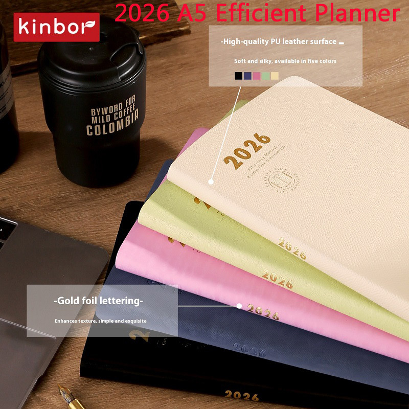 

KINBOR 2026 A5 Planner PU Leather Efficient Time Blocking One Day Per Page Scheduling&Goals Tracking Todo List Notepad For Gifts