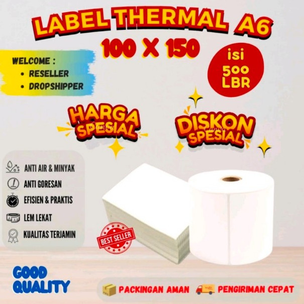 Stiker Label Kertas Thermal Label 100 x 150 mm Kertas Stiker Thermal 100x150 mm Label Thermal A6