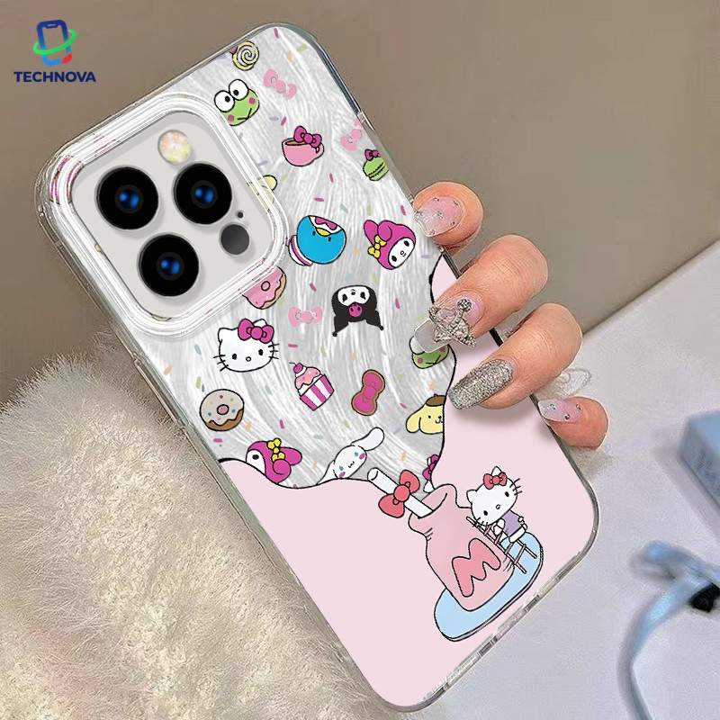 Casing IPhone Kucing botol harapan IMD Hologram Feather Case Fashion Cocok untuk iPhone 11 12 13 14 