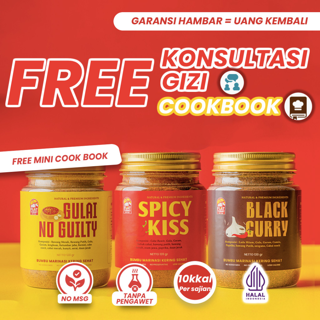 

Flat Tummy Paket 3 Bundle Bumbu Marinasi Kering Diet Rendah Kalori Healthy Dry Rub Ayam Serbaguna