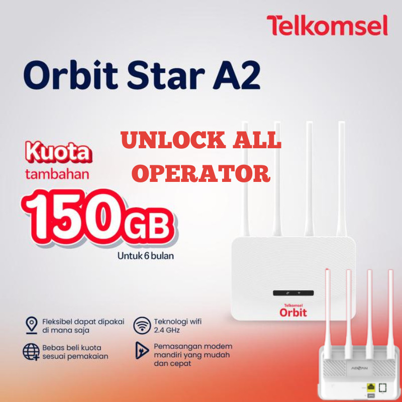 Store707 Modem Router Telkomsel Orbit Star A2 150GB Advan CPE V1 Pro Wifi 4G High Speed Unlock Semua