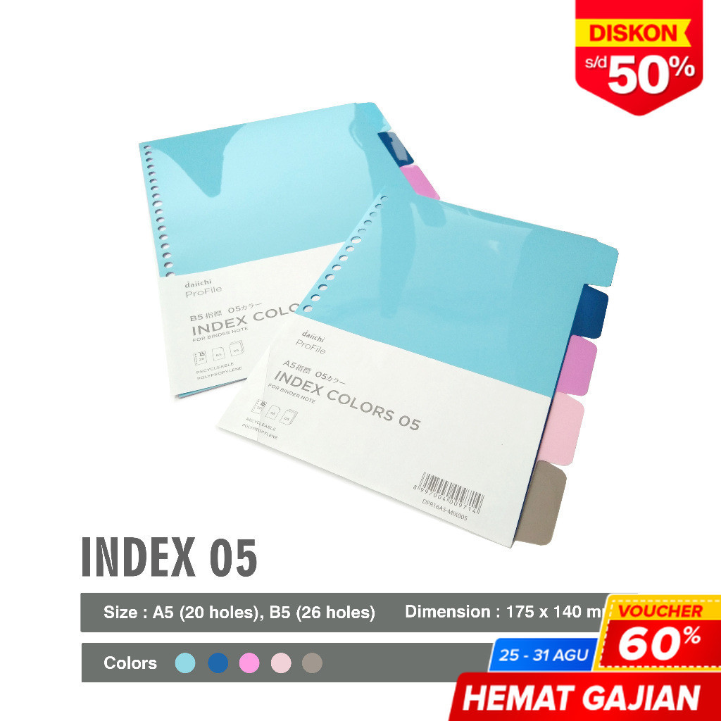 

Daiichi - NEW Index Binder Binder Divider Pembatas Binder DAiichi A5 B5 5 Warna