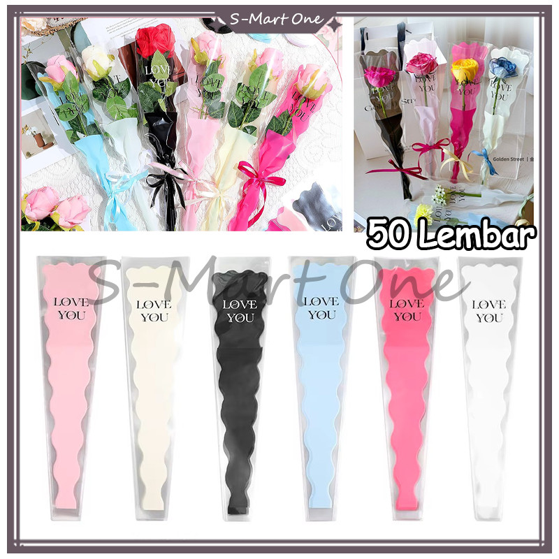 

SM [50 lembar] Plastik Untuk Bunga Mawar 1 tangkai/untuk Mini Buket Rose/plastik bunga mawar 1 tangkai single rose slevee bag pembungkus