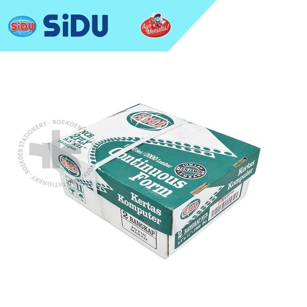 

Sidu Continuous Form K2 Full 9.5" x 11" - 2PLY - 1000 Sets - 2000 Lembar (Box Hijau)