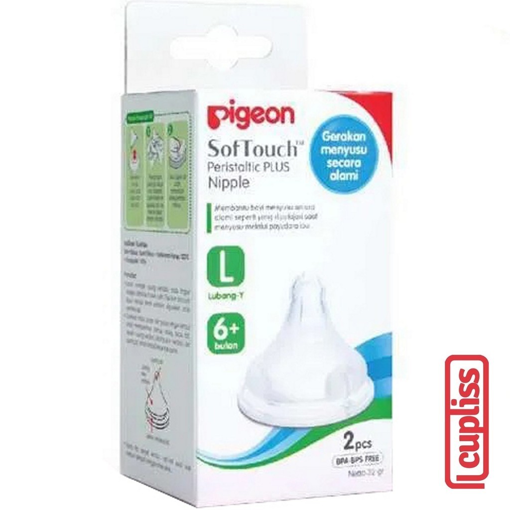 PIGEON Original Peristaltic Nipple Plus Size L Wide Neck 2pcs Box Dot Bayi Cupliss KG
